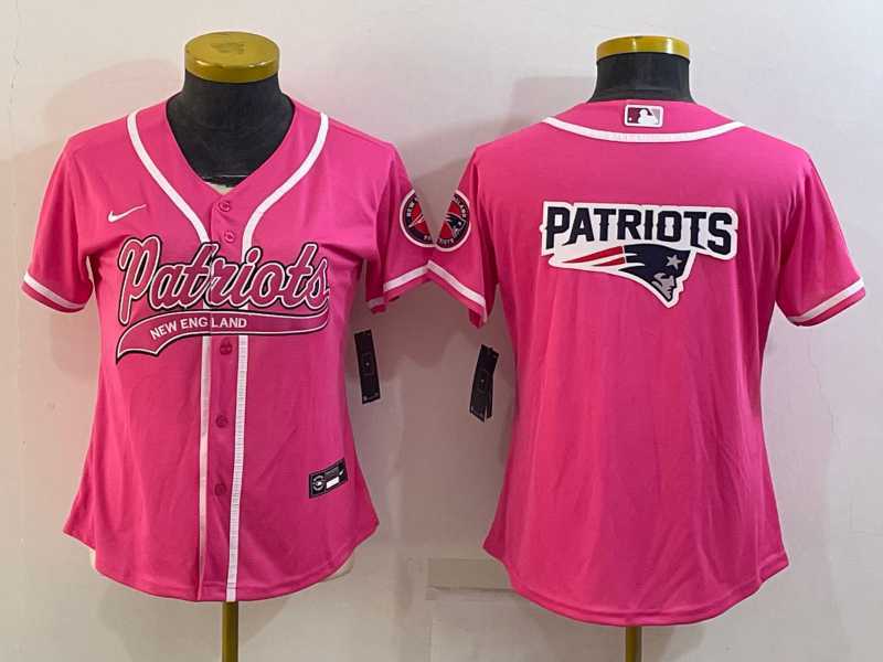 Womens New England Patriots Pink Team Big Logo With Patch Cool Base Stitched Baseball Jersey